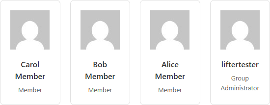 Group Members widget showing a grid of members with avatars, names and roles